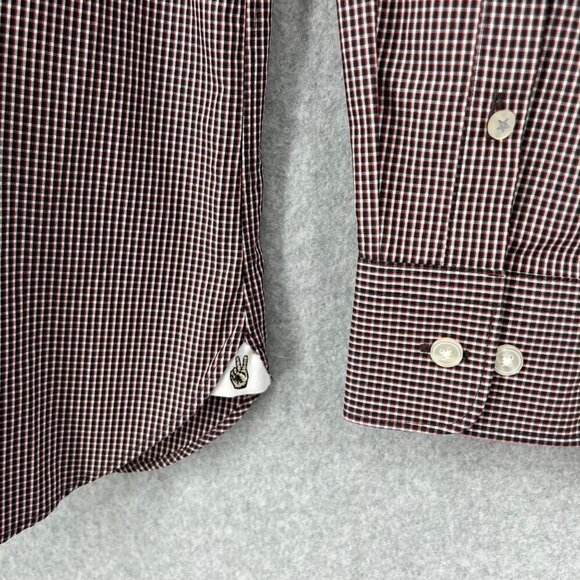 John Varvatos Mens Slim Fit Button Front Shirt Size 17.5 32/33 Black Red Plaid - Picture 3 of 13